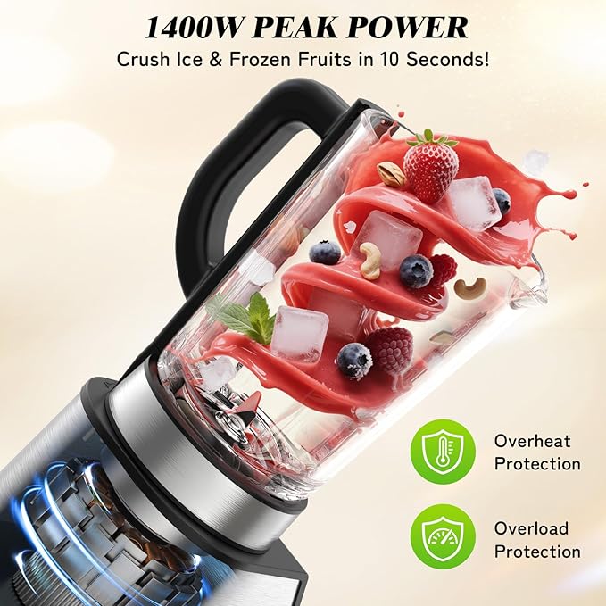 Blenders for Kitchen, Countertop Smoothie Blender with 51oz Glass Pitcher, Grinder & To-Go Cup Combo, 10 Speeds Digital Touchscreen Blender for Smoothies, Shake, Crush Ice, Dishwasher Safe