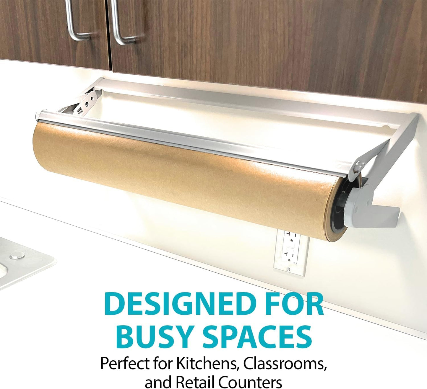 18" Wide Roll Paper Dispenser with Cutter for Desktop – Roll Dispenser with Serrated Cutter – Fits Craft, Freezer, Wrapping, Butcher Paper Roll or Cling Film – Heavy-Duty, Grey