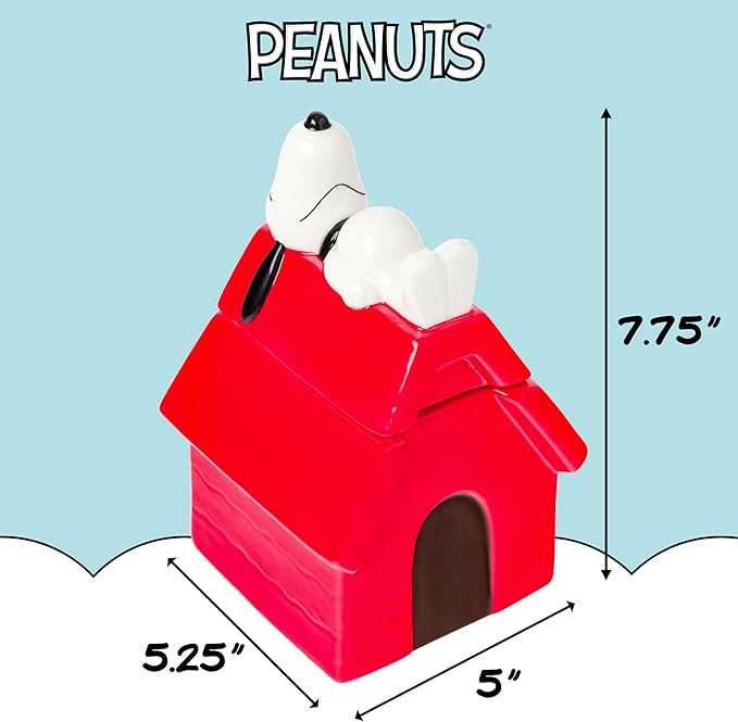 Silver Buffalo Peanuts Sculpted Ceramic Cookie Jar Featuring Snoopy and Snoopy’s House, 5.25” x 5” x 7.75”