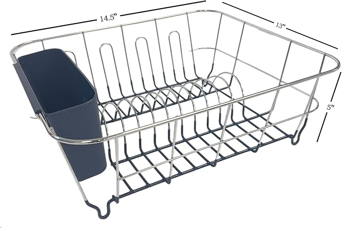 Dish Drying Rack & Cutlery Holder 2 Piece Set ✅ Compact Sink-Fitting Dish Drainer with Rubberized Undercoating ✅ Space-Saving Kitchen Organizer for Plates, Cups, Bowls & Utensils In Sink, Navy