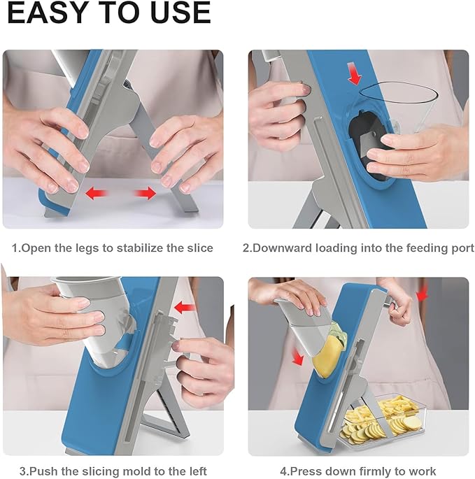 Mandoline Slicer Safe Multifunctional Dicer Adjustable Commercial Slicer Machine Stainless Steel Chopper (Grey Light Blue)