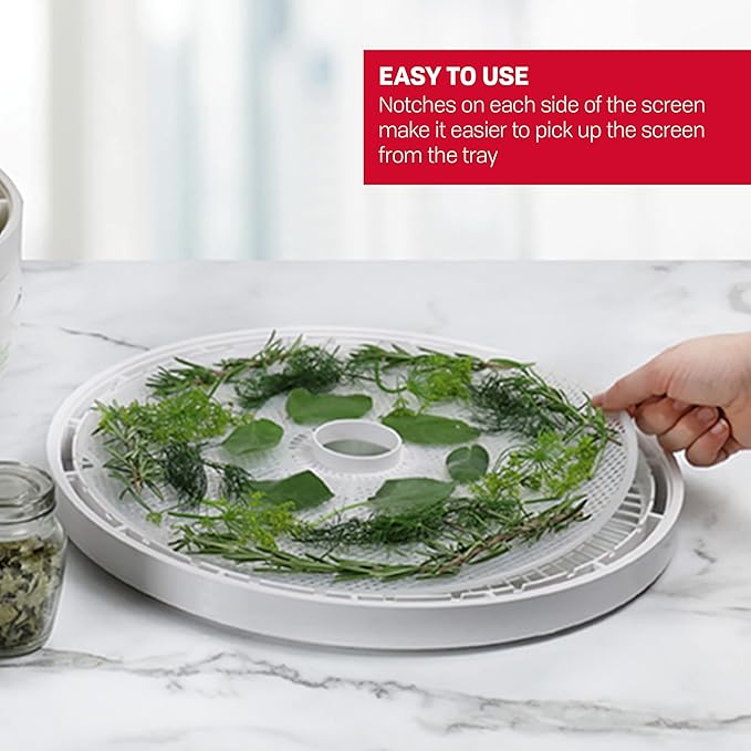 NESCO FD-75A Snackmaster Pro Food Dehydrator, For Snacks, Fruit, Beef Jerky, Gray & LM-2-6 Round Plastic Mesh 13 1/2" Clean-A-Screens, for Dehydrators, 2 Pack