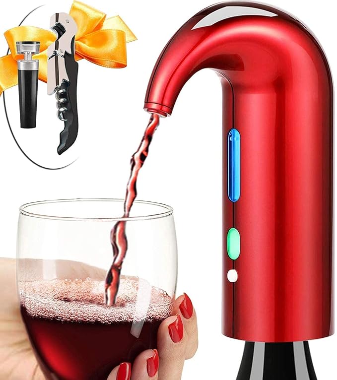 Wine Aerator Electric Wine Decanter – Easy One Touch Red & White Wine Accessories, Ideal for Beginners and Enthusiasts, Spout Pourer, Wine Preserver – Best Valentines Day Gifts for Him (Lucky red)