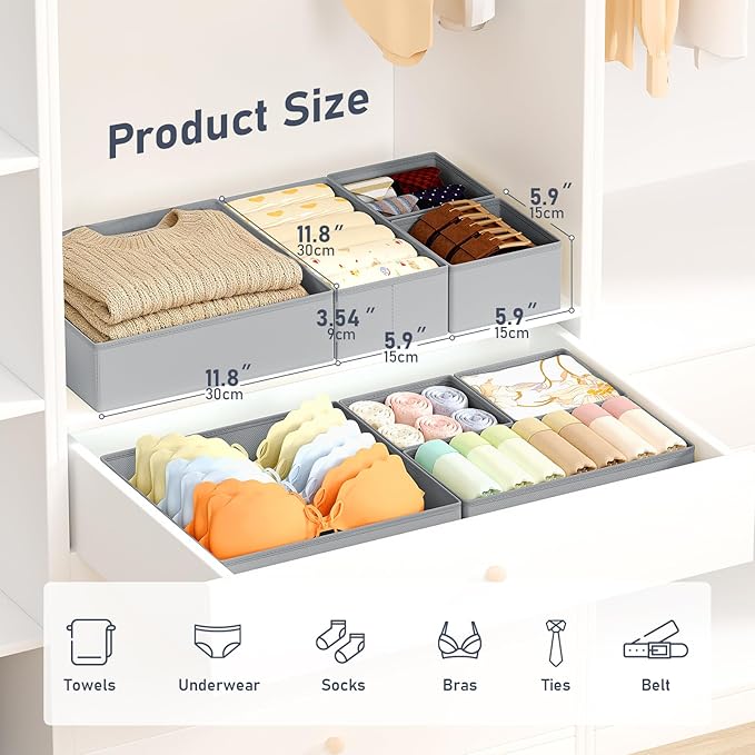 DIMJ Drawer Organizer Clothes Storage - 28 Pack Baby Dresser Organizer for Nursery, Foldable Closet Drawer Organizer Bins for Bedroom Organization, Fabric Storage Dividers for Socks, Underwears, Bras