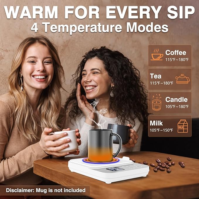 Mug Warmer, Coffee Cup Warmer for Desk with 1-12H Auto Shut Off, 36W Faster Heating Coffee Mug Warmer for Coffee Beverage Milk Tea, Smart Candle Warmers, Ideal Coffee Accessories Gifts (White)