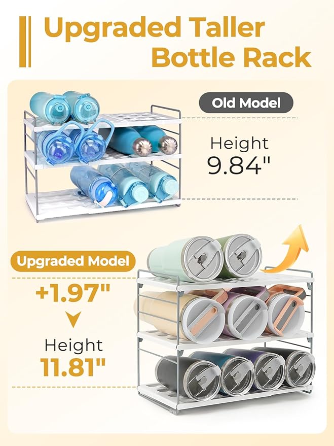 Cirhy 12" Tall 3-Tier Expandable Water Bottle Organizer – Fits 20-40 oz Stanley, Owala, Yeti Tumblers, Shaker Cups & Travel Mugs – Adjustable Storage Rack for Cabinet, Kitchen & Pantry Organization