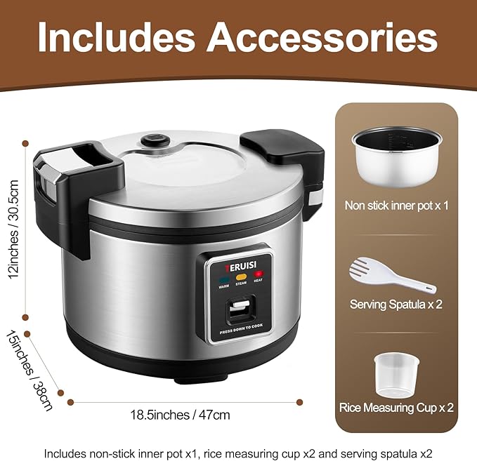 Commercial Rice Cooker, 10L/10.6QT Large Rice Cooker & Rice Warmer 50 CUPS Cooked Rice, Fast Cooking Electric Cooker with Auto Keep Warm, Non-stick Inner Pot for 10-20 People Use