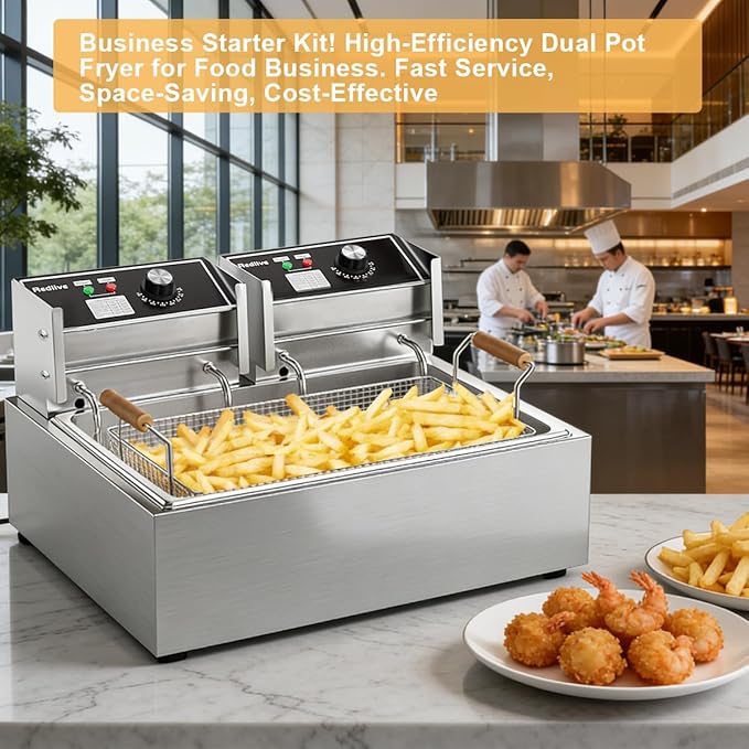 Electric Deep Fryer 22.6L/24QT Stainless Steel Large Capacity Commercial Fryer with Basket, 3400W 110V Countertop Deep Fryer for Home Kitchen and Restaurant Use withTemperature Control