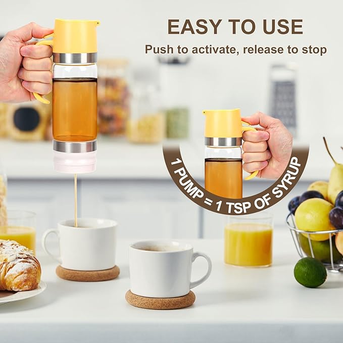 2 Pack 12 Oz Glass Honey Dispenser Pot with Silicone Base No Drip Honey Container Jar, Maple Syrup Dispenser with Handle for Pancake, Coffee or Tea Yellow