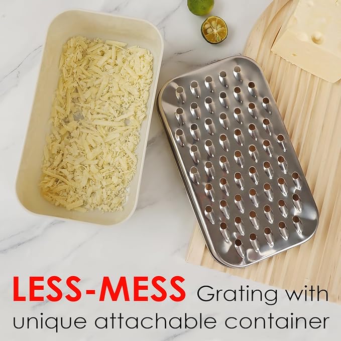 Cheese Grater Citrus Lemon Zester with Food Storage Container & Lid - Perfect For Hard Parmesan Or Soft Cheddar Cheeses, Ginger, Vegetables, Butter, Chocolate & Nutmeg, Cream
