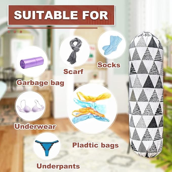 Plastic Bag Holder,Wall Mount Plastic Bag Organizer,Washable Large Grocery Bag Storage Dispenser,Shopping Bags Carrier for Home Kitchen Travelling,Free Adjustment with Drawstring,Gray triangle, 22x9"