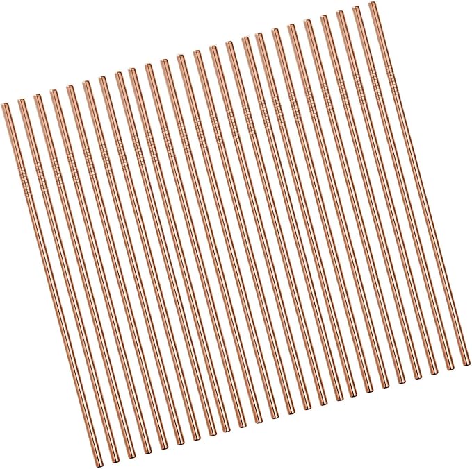 100Pcs Reusable Metal Straight Straw in Bulk Order. 265mm Long Rose Gold Drinking Straws Bronze Color Stainless Steel Straws for 20 and 30 oz Tumbler Yeti (10.5" Long, Rose Gold-100pcs Straight)