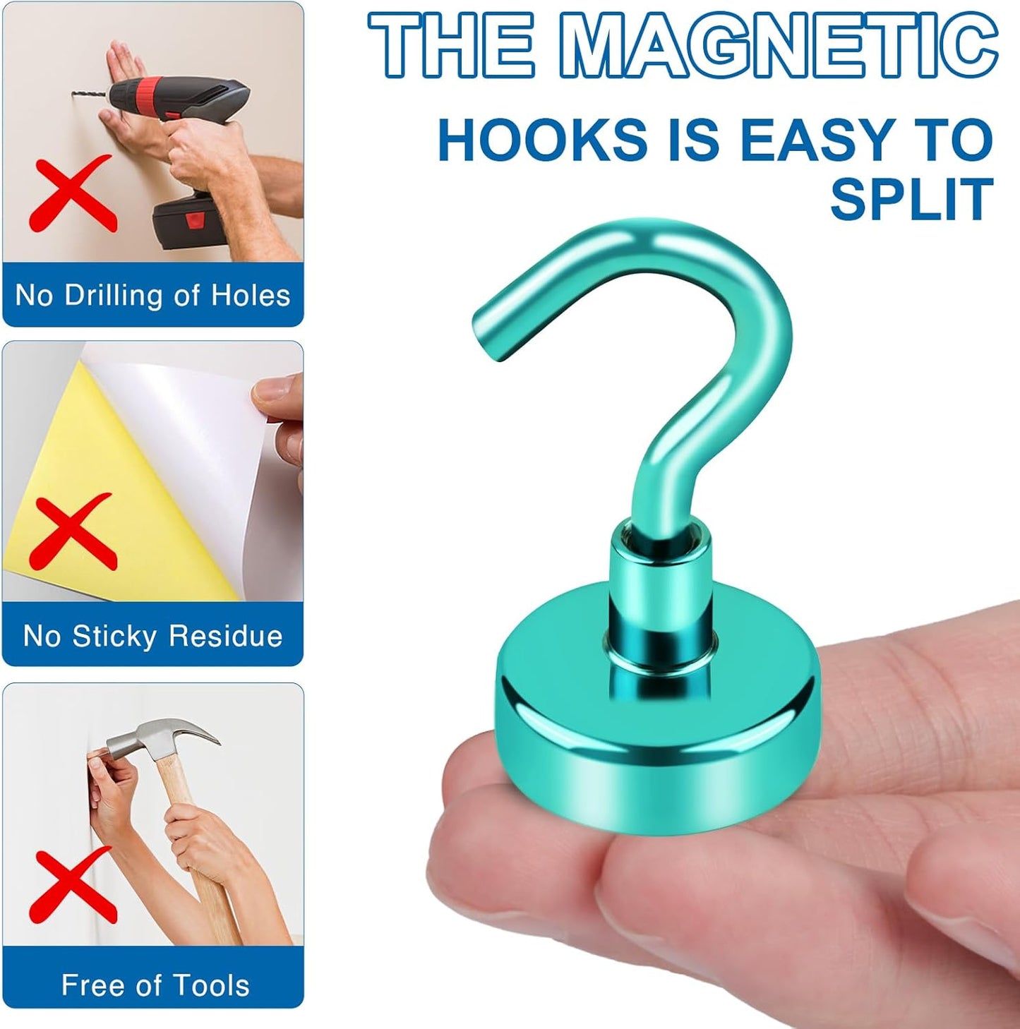 LOVIMAG Cruise Magnetic Hooks, 80Lb Magnet Hooks for Cruise Cabin, Green Magnetic Hooks for Hanging, Refrigerator, Ceiling, Strong Neodymium Magnets with Hooks for Kitchen, Locker, Key Holder-4 Pcs