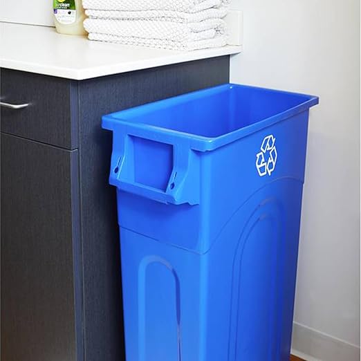 United Solutions Highboy Recycling Container, 23 Gallon, Space Saving Slim Profile and Easy Bag Removal for Indoor or Outdoor use, Recycle Blue, Plastic