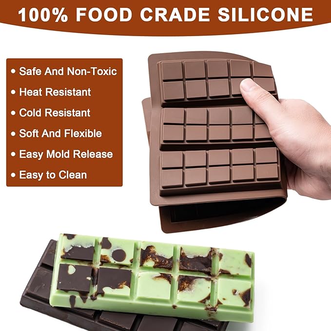 Husfunov Chocolate Bar Mold,Non-Stick Chocolate Molds, 100% Food Grade Silicone Deep Mold for Dubai Pistachio Rod, Candy, Snacks, Knafeh Pistachio Rod and More(10 Snap)