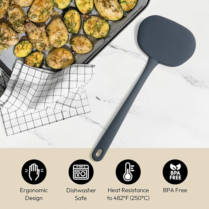 carrotez Silicone Wide Spatula Turner Heat Resistant Flipper 1 Pack Dark Gray