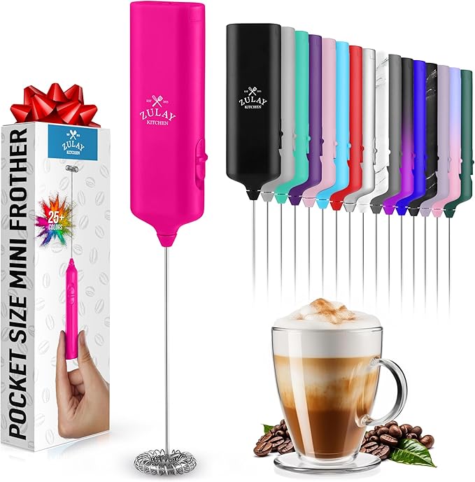 Mini & Mighty Milk Frother Wand – Handheld Coffee Frother, Battery Operated Drink Mixer – Compact Pocket Size – Detachable Whisk for Latte, Cappuccino, Matcha, Hot Chocolate – Dragon Fruit Pink