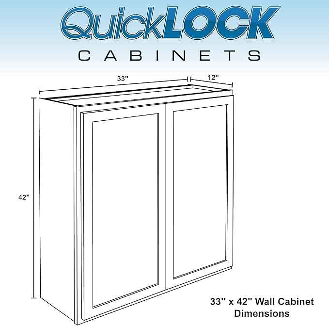 Quicklock RTA (Ready-to-Assemble) 42" Tall Wall Kitchen Cabinets - Shaker Style | 100% Hardwood | Made in America | Soft Close Hardware (12" D x 33" W x 42" H, Raw Maple)