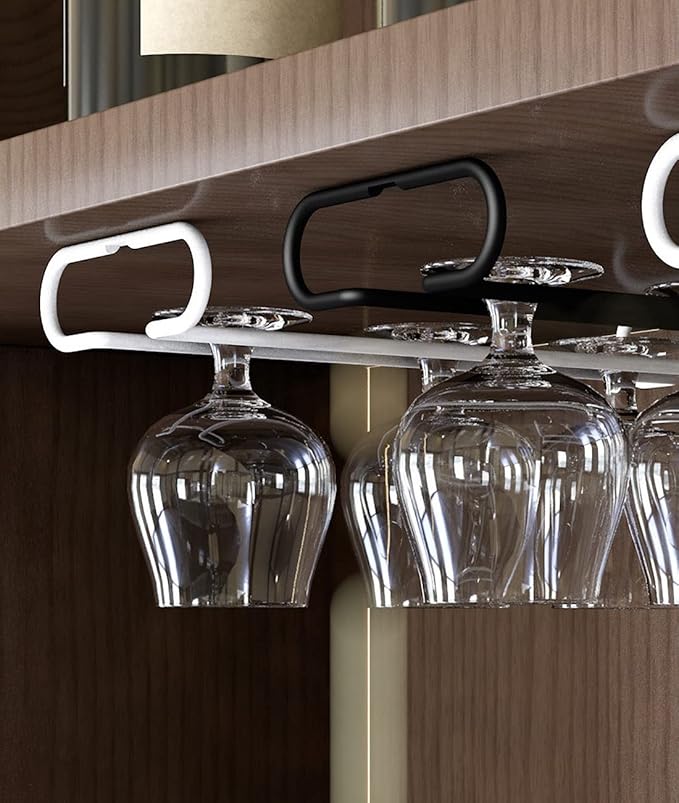 GeLive Set of 4 Cabinet Stemware Rack 10 Inch Under Shelf Wine Glass Holder Storage Hanger Organizer for Kitchen and Bar (Black)