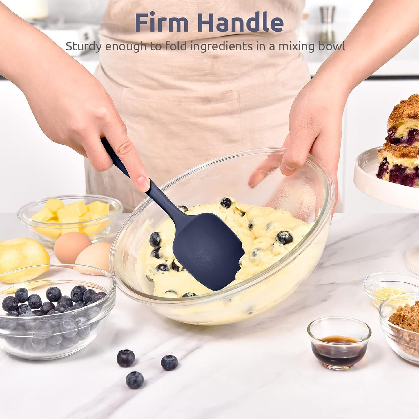 Heat Resistant Silicone Spoon Spatula: U-Taste 600ºF High Heat Flexible 11.38in Silicon Mixing Stirring Cooking Scraping Baking Bowl Scraper Seamless Spreader for Nonstick Cookware (Midnight Blue)