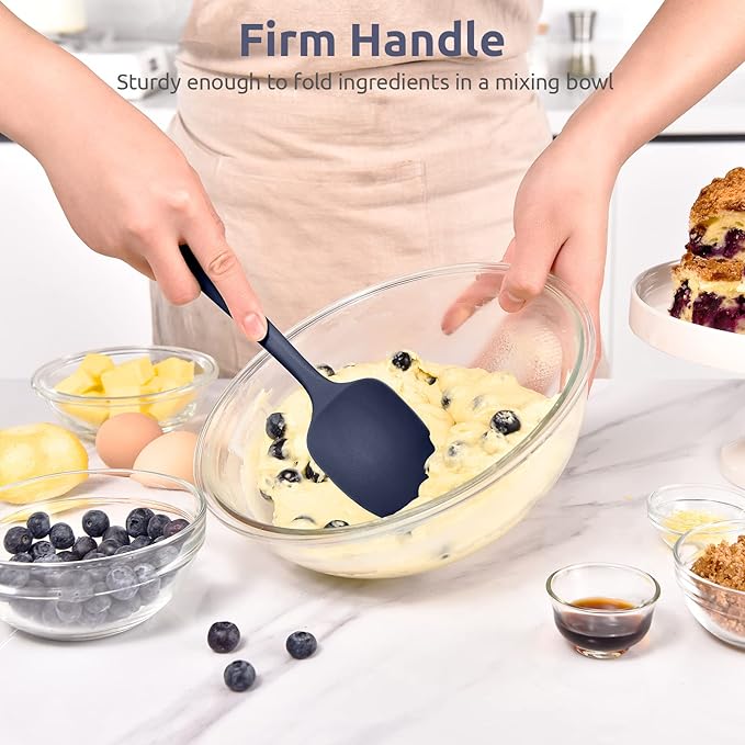 U-Taste Silicone Cooking Spoon Spatula: 480ºF Heat Resistant Food Grade 11.38" Flexible Rubber Kitchen Spoonula, Seamless Pastry Bowl Scraper for Mixing Scraping in Nonstick Cookware (Midnight Blue)