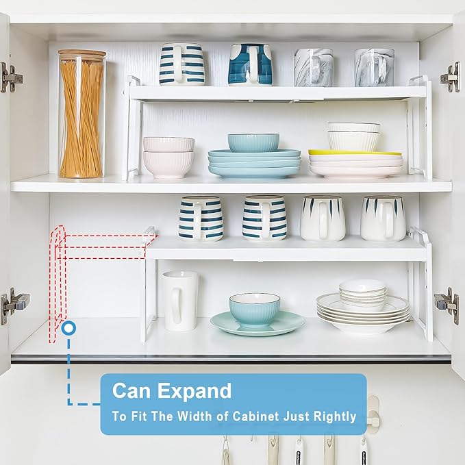 3 Pack Kitchen Cabinet Organizer Shelf, Stackable Expandable Shelves Organizers For Kitchen Cabinet Countertop Storage, Adjustable Counter Cupboard Pantry Organizer Shelf Rack Stand, Length:25.5 Inch