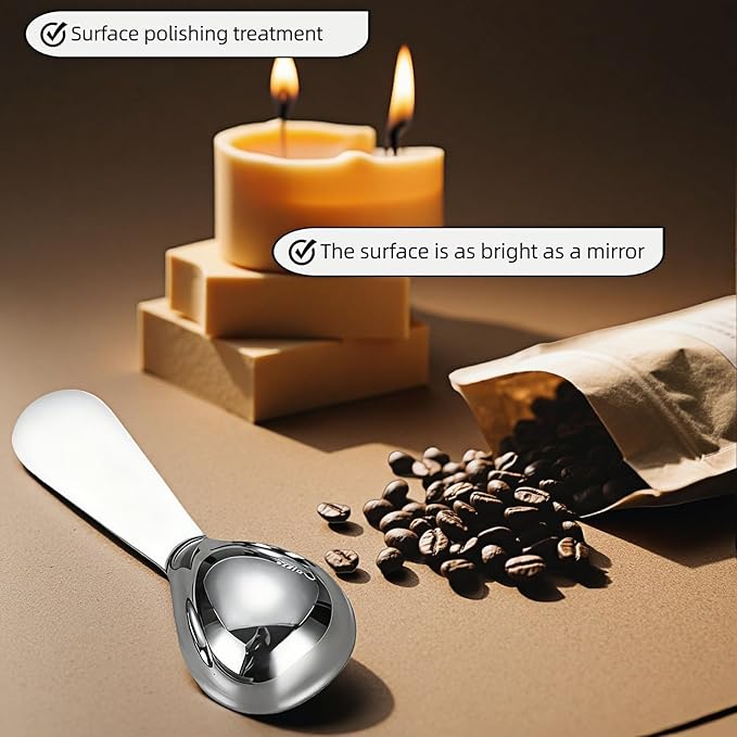 30ml Stainless Steel Coffee Scoop, 2 Tbsp Measuring Spoons for Protein Powder, Sugar, Flour & Tea - Short Handle, Laser Etched Markings, Dishwasher Safe, Heavy-Duty 304 Food-Grade Steel