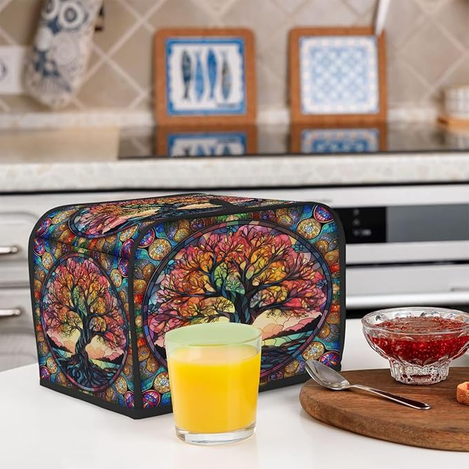 Tree of Life Glass Color Toaster Cover 2 Slice Dust and Fingerprint Protection Toaster Bread Maker Covers Washable Kitchen Small Appliance Covers for Kitchen Accessories Decor Bakeware Women Gift