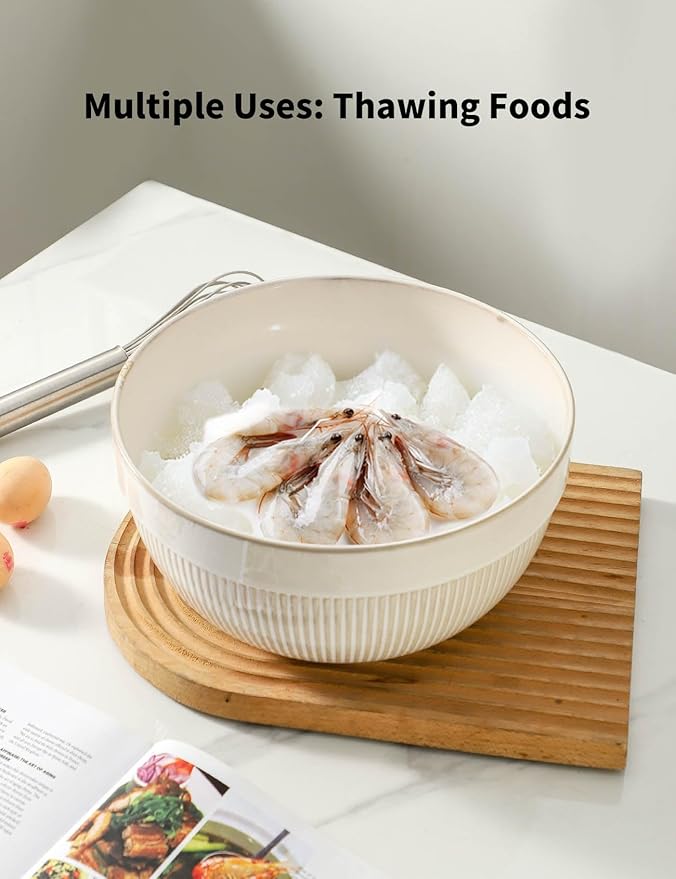 Large Ceramic Mixing Bowls, Glazed White Kitchen Bowl (10"/8"/6"), Set of 3 Nesting Bowls for Baking, Cooking, Serving, Prepping, Dough Kneading, Microwave and Dishwasher Safe