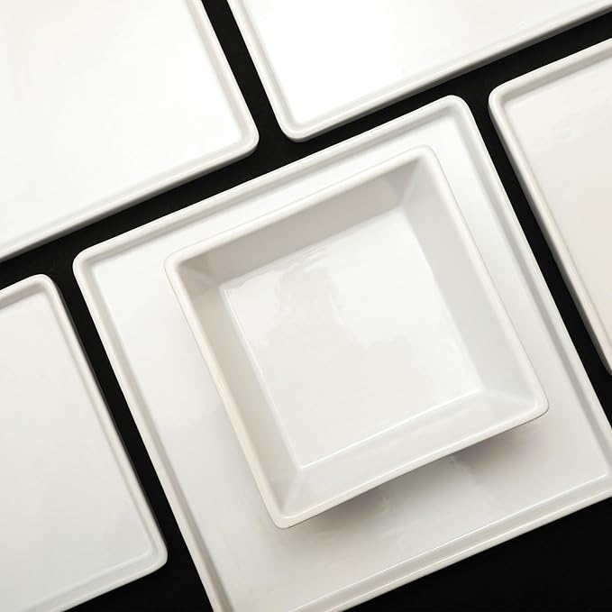 Stone Lain Grace Square Stoneware Dinnerware Set, 24 Piece Service For 8, White