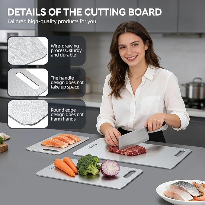 Titanium Cutting Boards,100% Pure Titanium Kitchen Cutting Board, Double-Sided Non-Toxic Cutting Board, Ideal for Slicing and Dicing Meats, Features Handle, Dishwasher Safe,16"L*10"W