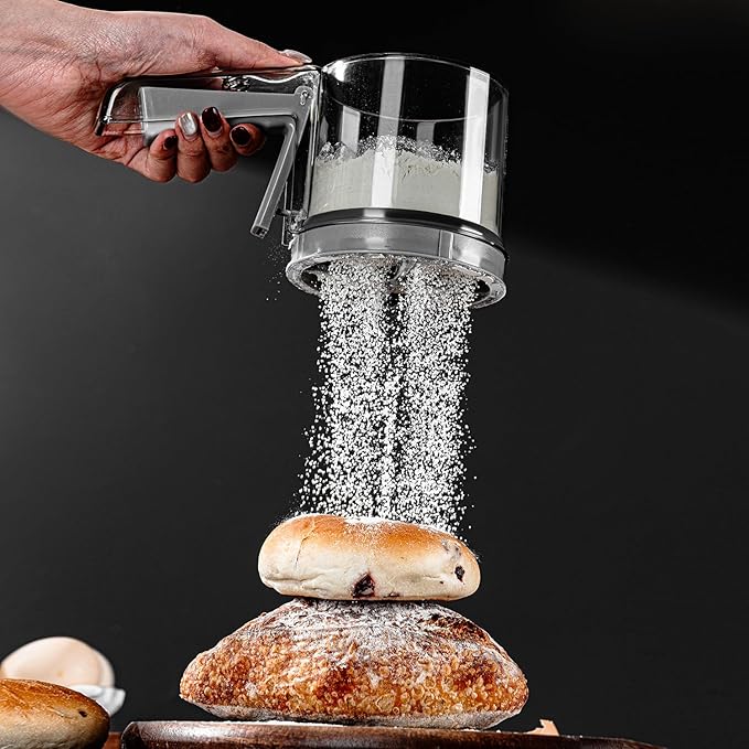 ‌3 Cup Flour Sifter, Sifter for Baking Sifter Handheld Baking Sieve Food-Grade Double-Filter Stainless Steel Flour Sifter Non-Rust Sifter used for Rapid Screening of Flour Apricot Flour Sugar Powder