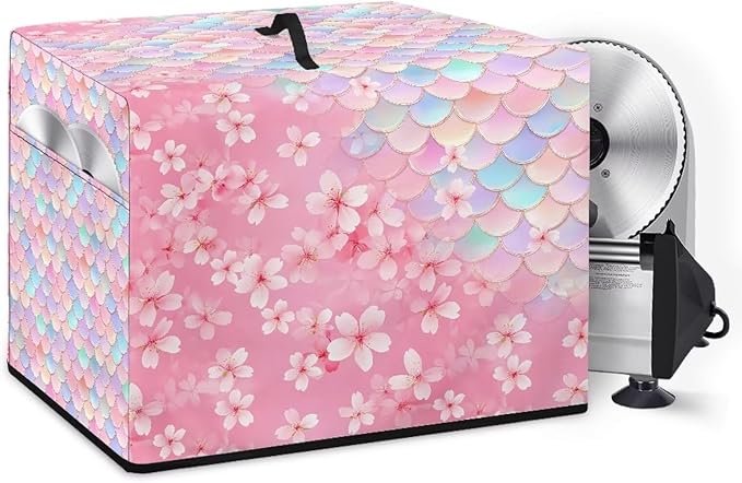 Meat Slicer Cover, 16x13x13 Inch Food Slicer Protective Cover, Fit Commercial Electric Deli Slicer Machine, Compatible with Household 200W 150W Meat Slicers, Mermaid Scale Flower Print