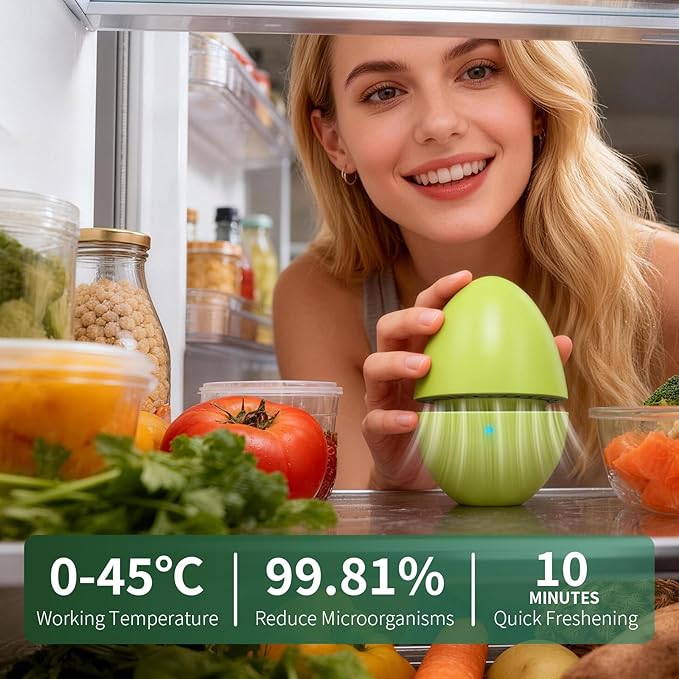 Smart Refrigerator Deodorizer,Active Oxygen Refrigerator Odor Eliminator, Rechargeable Design, Long-Lasting Up to 5 Years Helps Keep Food Fresh, Compact Fridge Deodorizer