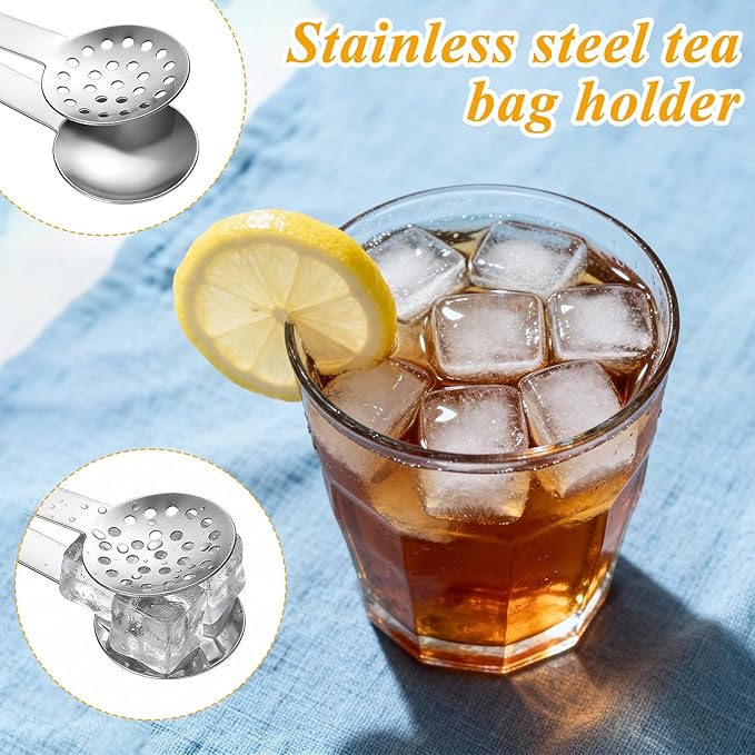 3 Pcs Tea Bag Squeezer Tongs, Stainless Steel Teabag Strainer Dispenser Tea Filter Spoon Clamp Dispenser Accessories for Gripping Teabags Ice Sugar Lemon Slice (Black, Silver, Gold)