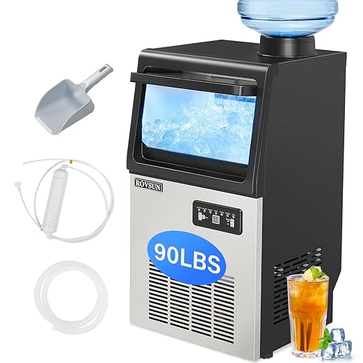 ROVSUN 90LBS/24H Countertop Ice Maker with 2 Water Inlets & Appointment Function, Freestanding Ice Machine with 11lbs Storage Bin, Ice Scoop, Drain Pipe & Water Inlet with Filter