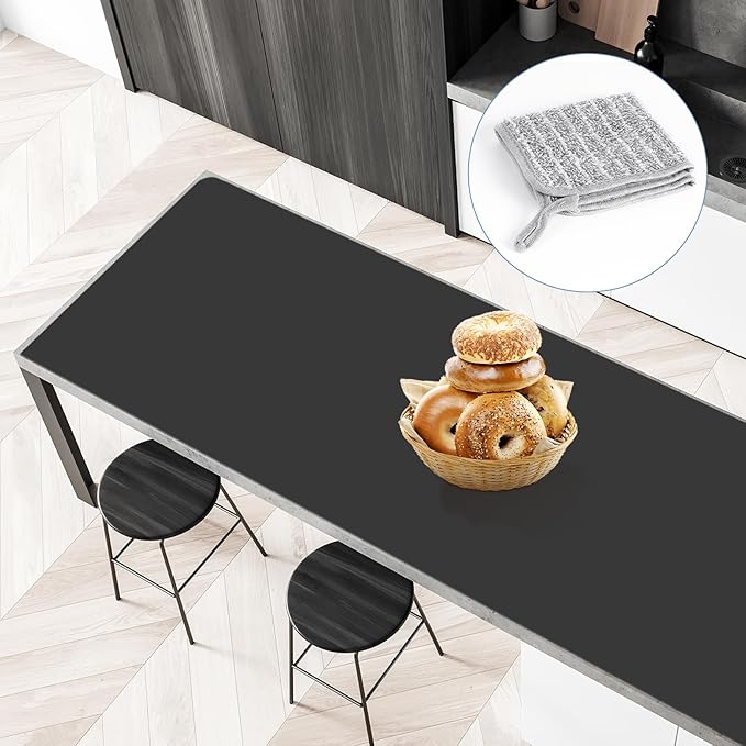47 * 23.6" Silicone Mat, Heat Resistant Mats for Countertop, Cuttable Waterproof Kitchen Counter Protector Mat, Nonstick Waterproof Craft Table Placemat (Black)