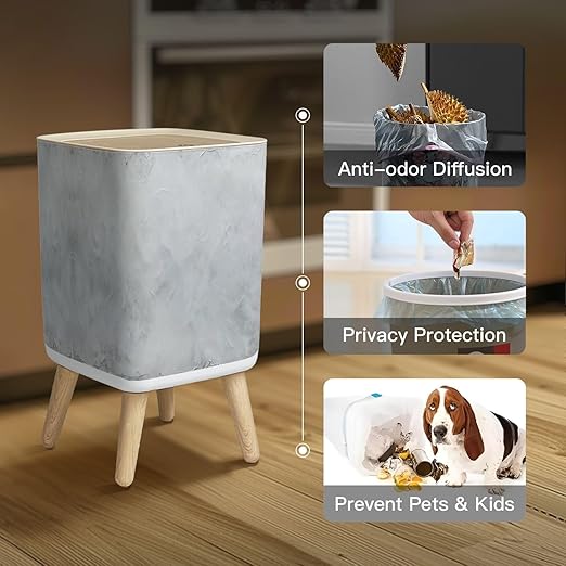 Small Trash Can with Lid watercolor art Old paper White stone surface Stucco Wall Watercolour Wastebasket with Press Cover Dog Proof Garbage Can Waste Bin for Kitchen Bathroom Nursery 2.6 Gallon