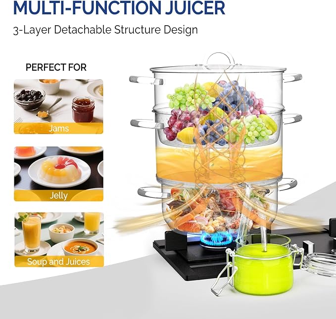 ROVSUN 5 Quart Juice Steamer Stainless Steel, Extractor Fruit Vegetables Juicer Steamer Pot, w/Tempered Glass Lid Clamp, Loop Handles, Ideal for Making Juice, Jelly, Pasta