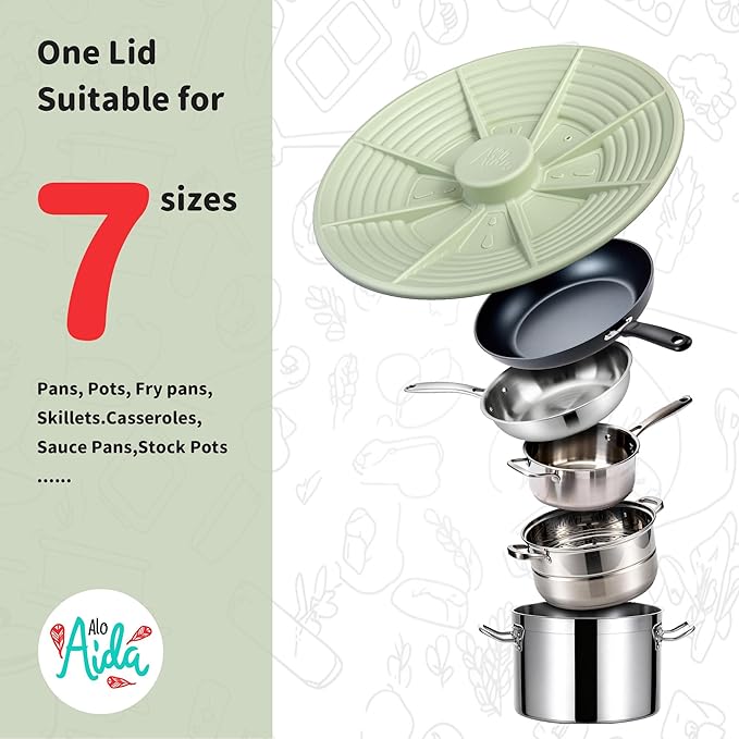 Universal Silicone Pot Lid Set for Pots and Pans, Food-Grade Silicone, BPA Free, Splatter Guard, Heat Resistant, 2 Pack Matching Green Lids (7–12” + 4–8”)