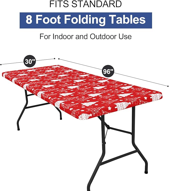 homing Rectangle Table Cloth Cover, Waterproof Polyester Elastic Fitted Tablecloth, Fits for 8 Foot Folding Tables, Washable Table Protector for Christmas, Holiday, Party (Christmas Tree, 30" x 96")