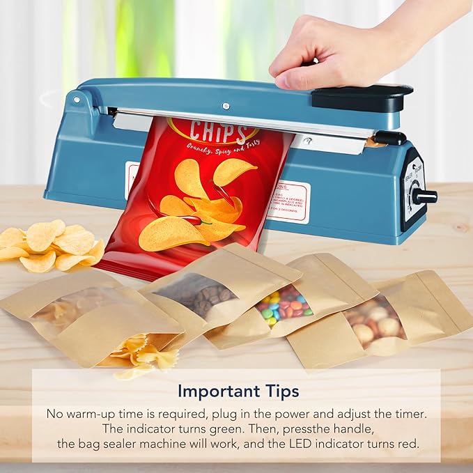 METRONIC 12 Inch Impulse Heat Sealer, Manual Bags Sealer Heat Sealing Machine Impulse, Sealer Machine for Plastic Bags PE PP Bags with Extra Replace Element Grip