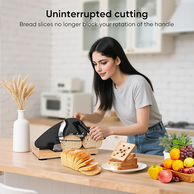 Upgrade Manual Bread Slicer for Homemade Sourdough - Adjustable Thickness & Evenly Slice, Bread Slicer with Scale Lines, Hand Crank, Suction Cups and Bread Guide for Sandwiches, Toast, Bagel, Baguette