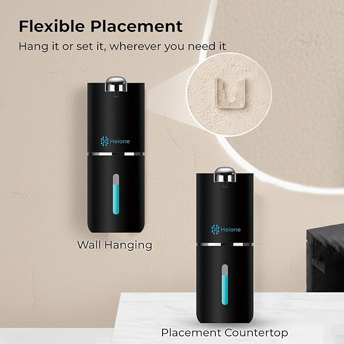 Automatic Touchless Foam Soap Dispenser (Black, 12.8oz) | USB-C Rechargeable, Infrared Sensor, IPX5 Waterproof for Bathroom, Sinks, Kitchen | Wall Mount or Countertop for Hand Soap