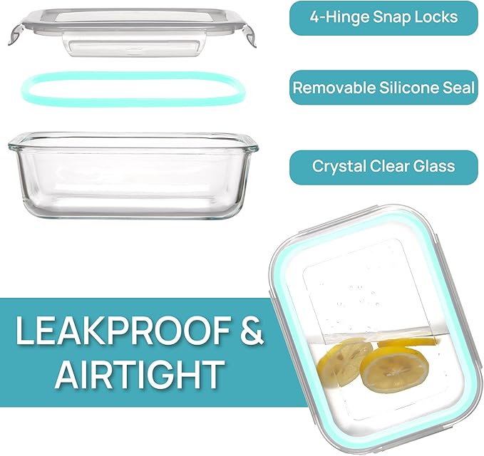 Vtopmart 5Pack 22oz Glass Storage Containers with Lids, Glass Meal Prep Food Container Sets with Snap Airtight Lids for Microwave, Oven, Freezer and Dishwasher, Multicolour