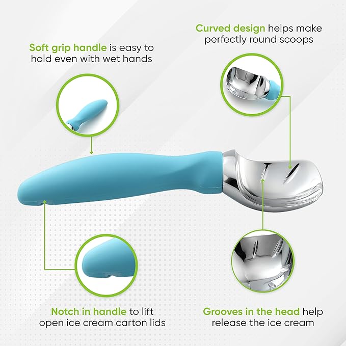 Spring Chef Ice Cream Scoop and Magnetic Measuring Spoons Set Bundle - Aqua Sky