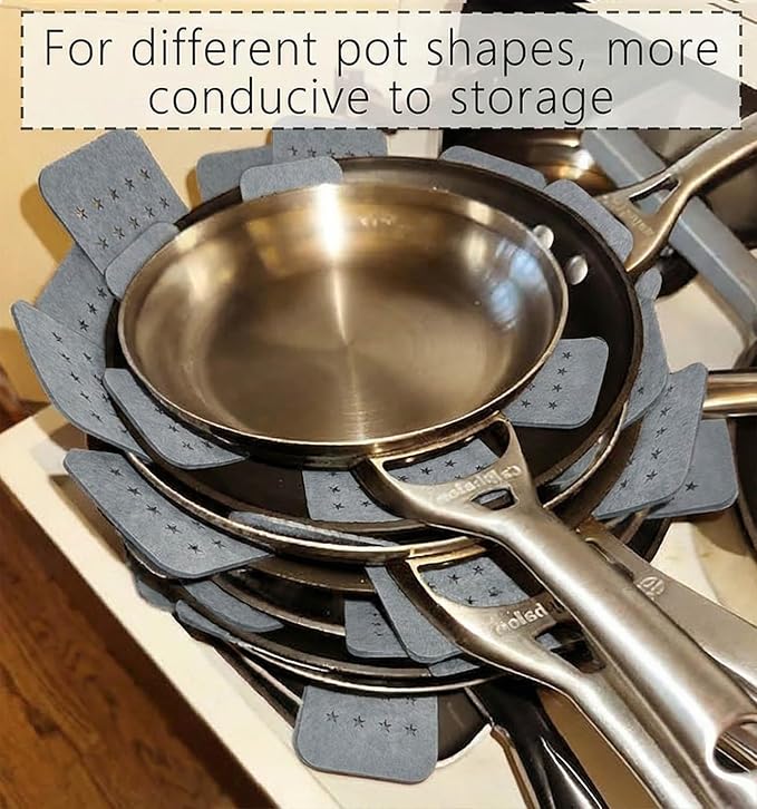 Pot and Pan Protectors 9 Pcs (12" 14" 16"), Gray Pan Protectors for Stacking, Pots and Pans Dividers, 3 Different Sizes, Avoid Scratching Cookware Protectors