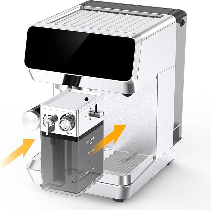 MAttinata CM1833L Automatic Cappuccino Machine, 20 Bar Espresso Machine, Coffee Maker with Dual Boiler & Self-Cleaning Milk Frother, Touch Screen Latte Machine, Stainless Steel for Kitchen, Silver