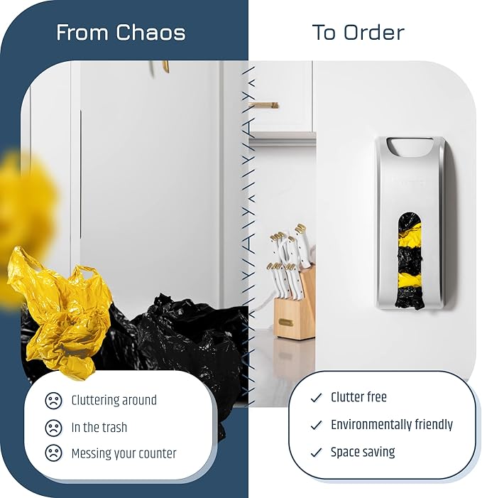 Plastic Bag Holder | UPGRADED Wall-Mount Grocery Bag Dispenser | Space-Saving Design | Easy Install | Smudge-Proof, Fingerprint-Resistant | Silver | Holds the Most Bags for Maximum Storage
