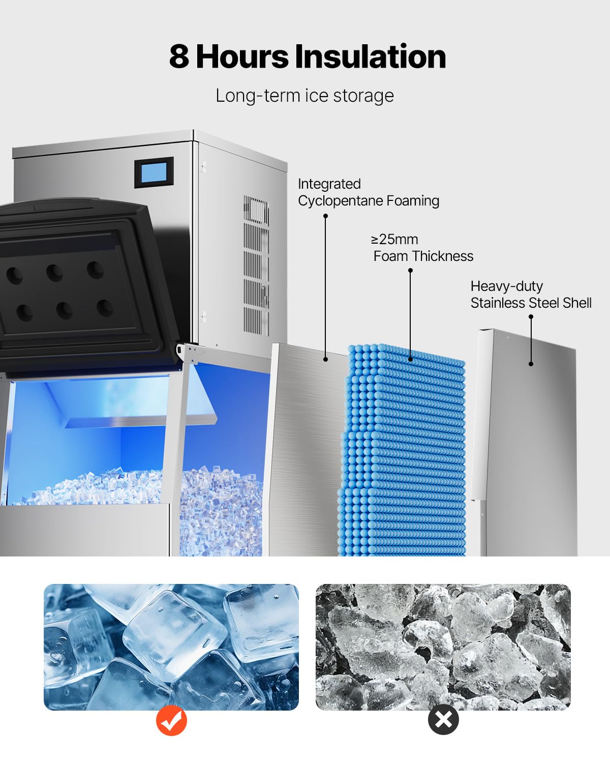 VEVOR Commercial Ice Maker Machine, 450LBS/24H Ice Making Machine with 250LBS Large Storage Bin, Auto Self-Cleaning Ice Maker Machine with Touchscreen for Bar Cafe Restaurant Business Commercial